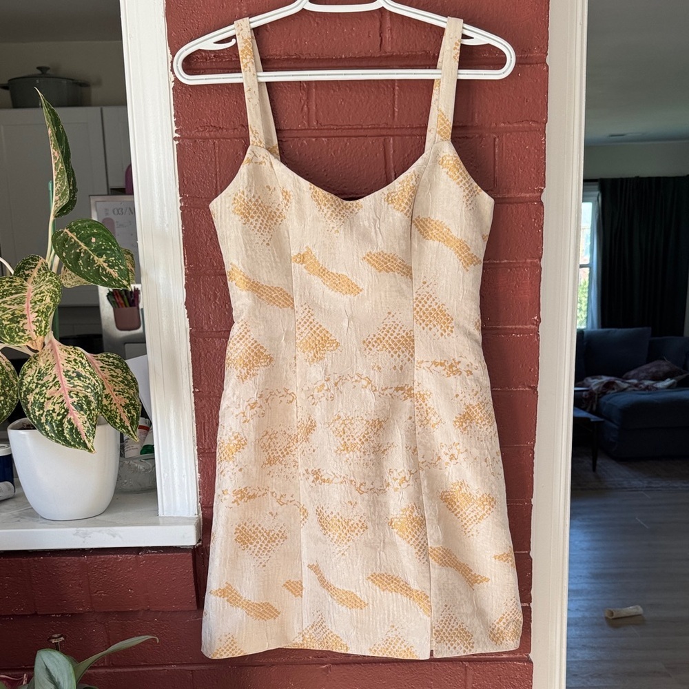 Bardot Cream Sleeveless Mini Dress with Gold Snakeskin Accents Size 4